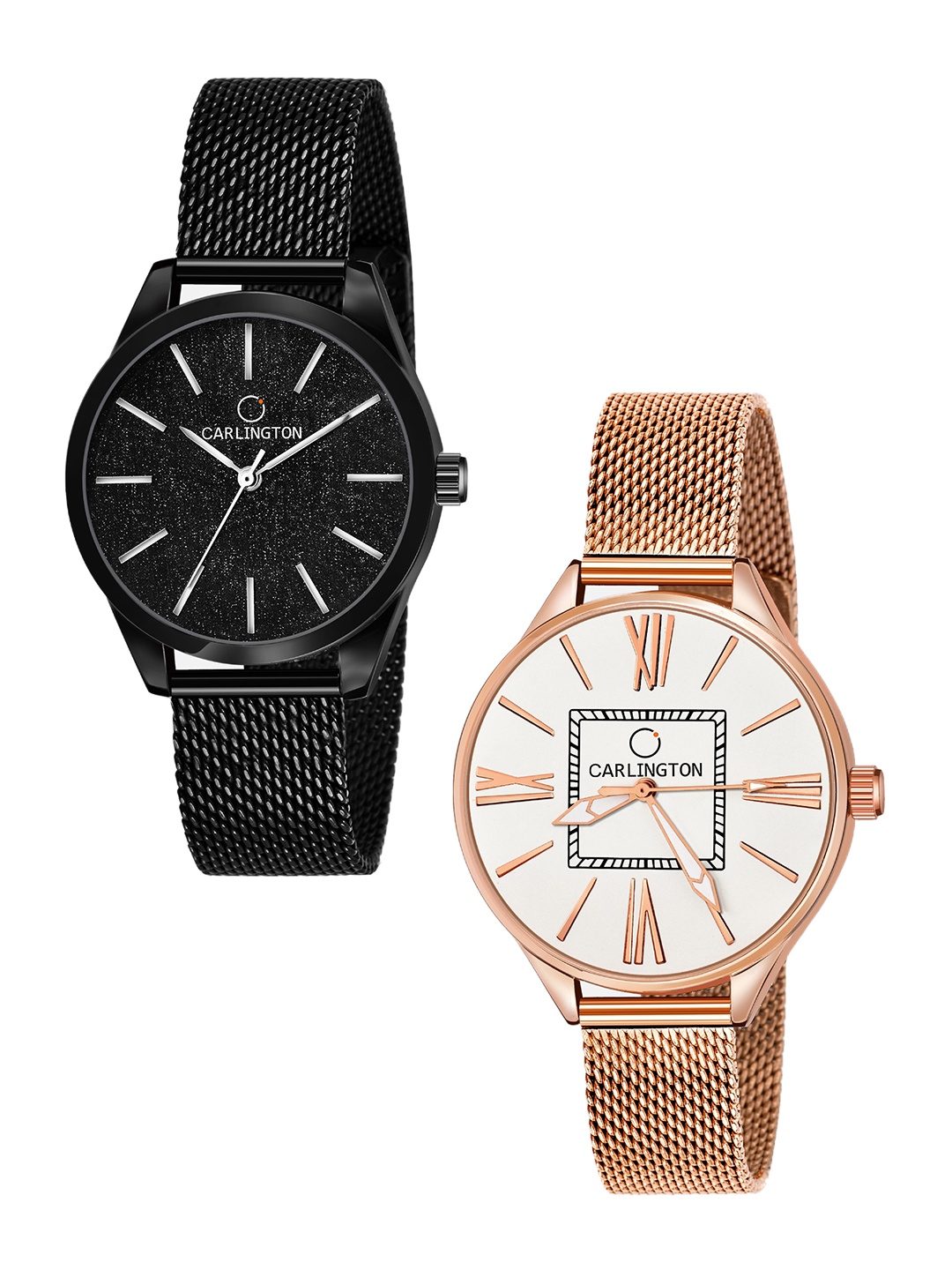 

CARLINGTON Women Multicoloured Dial 2 Stainless Steel Bracelet Style Straps Analogue Watch, Multi