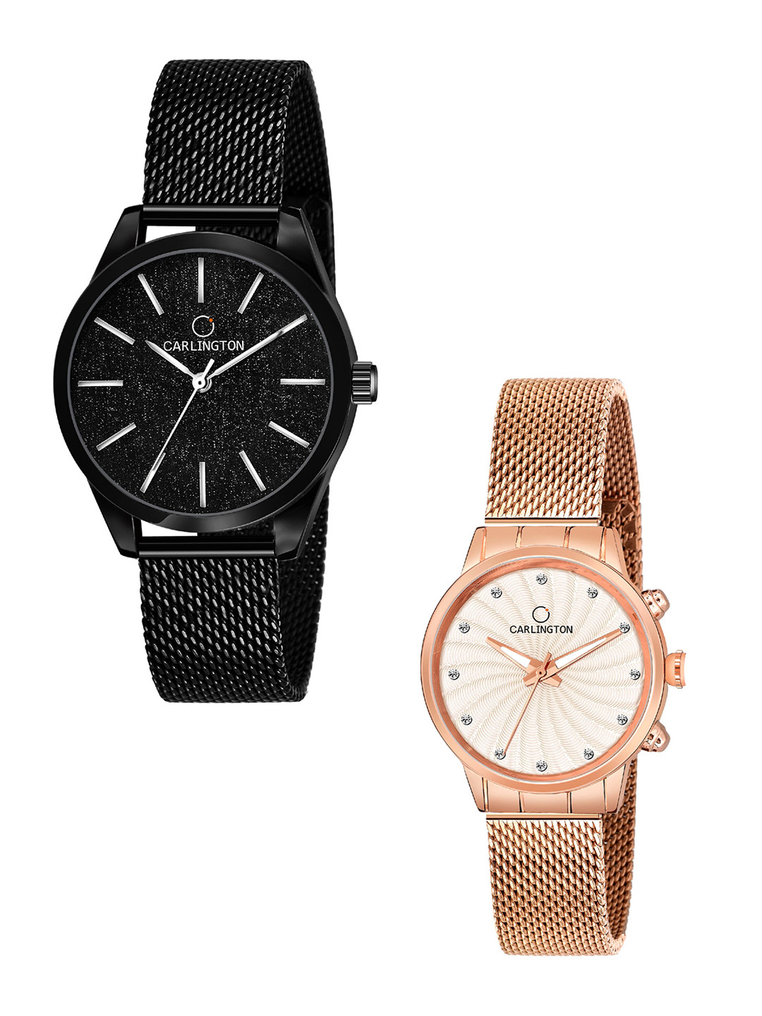 

CARLINGTON Women Set of 2 Analogue Watch - CT2001 Black-CT2017 RoseWhite