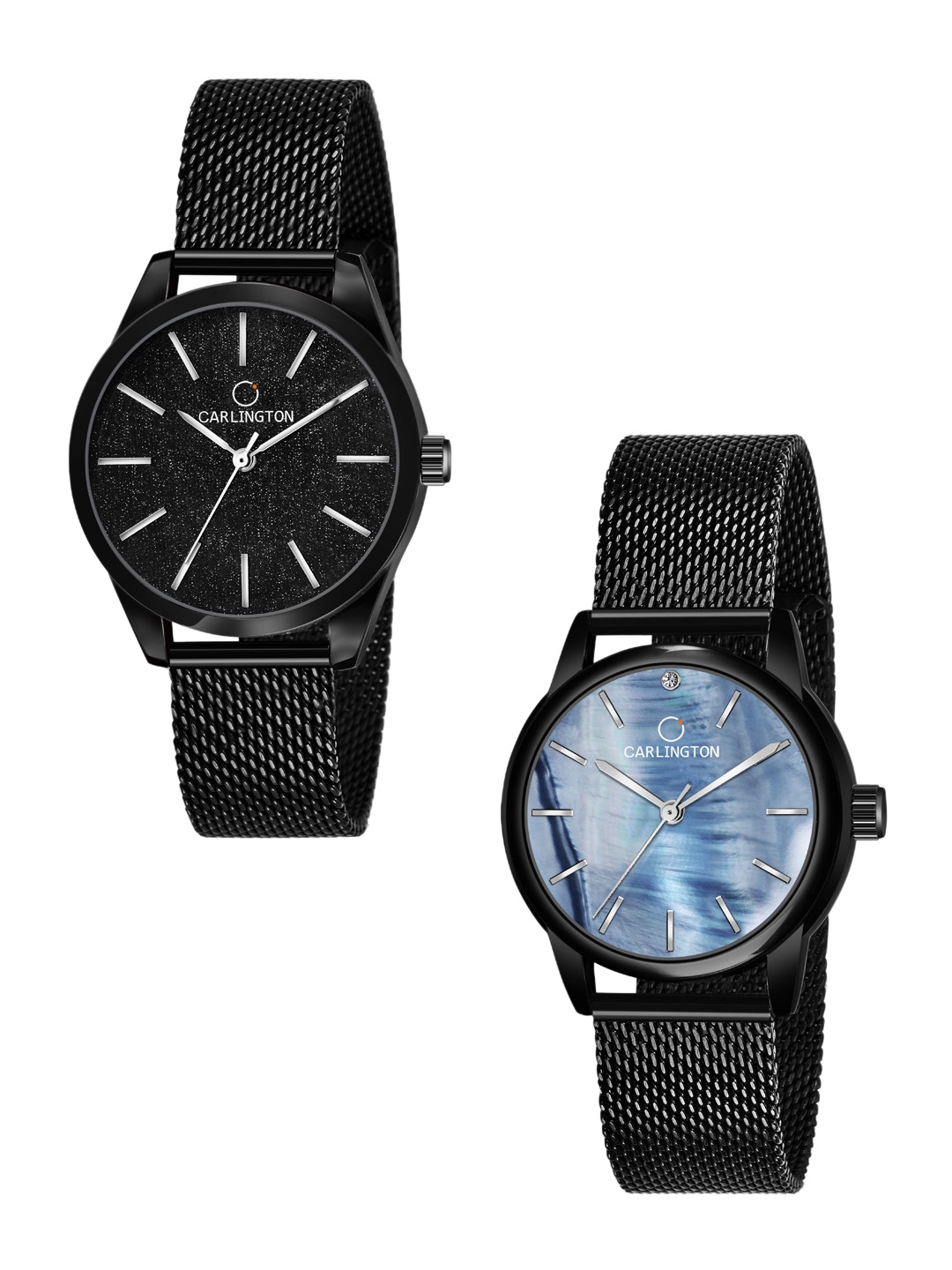 

CARLINGTON Women Set of 2 Stainless Steel Straps Analogue Watch CT2001 Black-CT2010