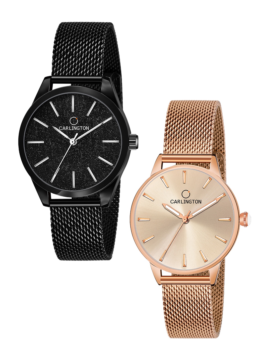 

CARLINGTON Women 2 Analogue Watches CT2001 Black-CT2007 RoseGold