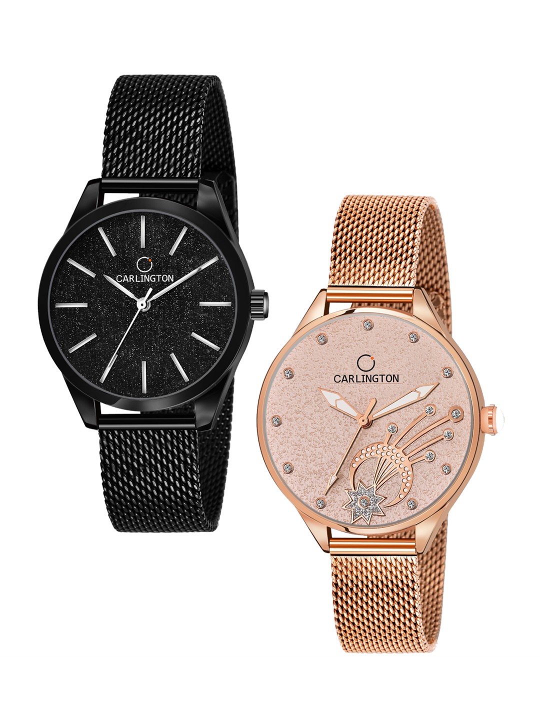 

CARLINGTON Set of 2 Women Analogue Watch - CT2001 Black-CT2020 RoseGold