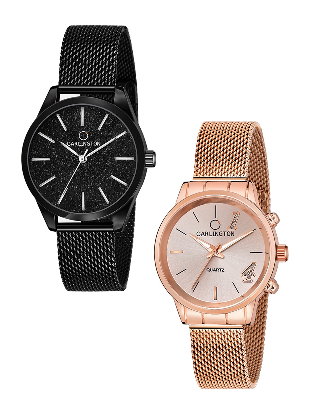 

CARLINGTON Set of 2 Women Analogue Watch - CT2001 Black-CT2012 RoseGold