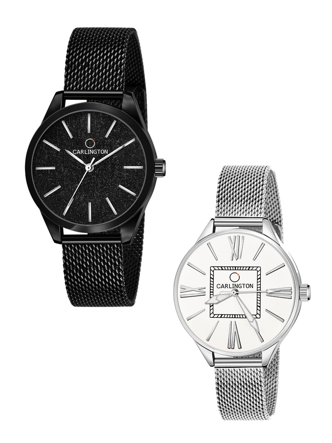

CARLINGTON Women Set of 2 Black & Silver-Toned Analogue Watches CT2001 CT2015