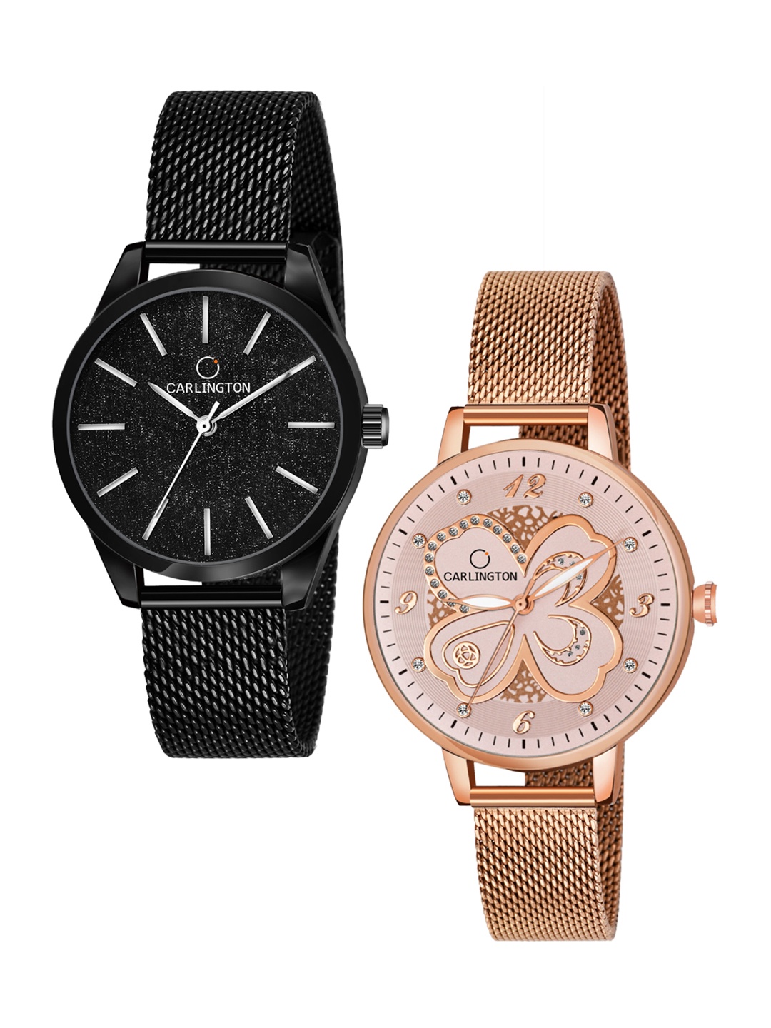 

CARLINGTON Women Set of 2 Steel Straps Analogue Watch CT2001 Black-CT2019