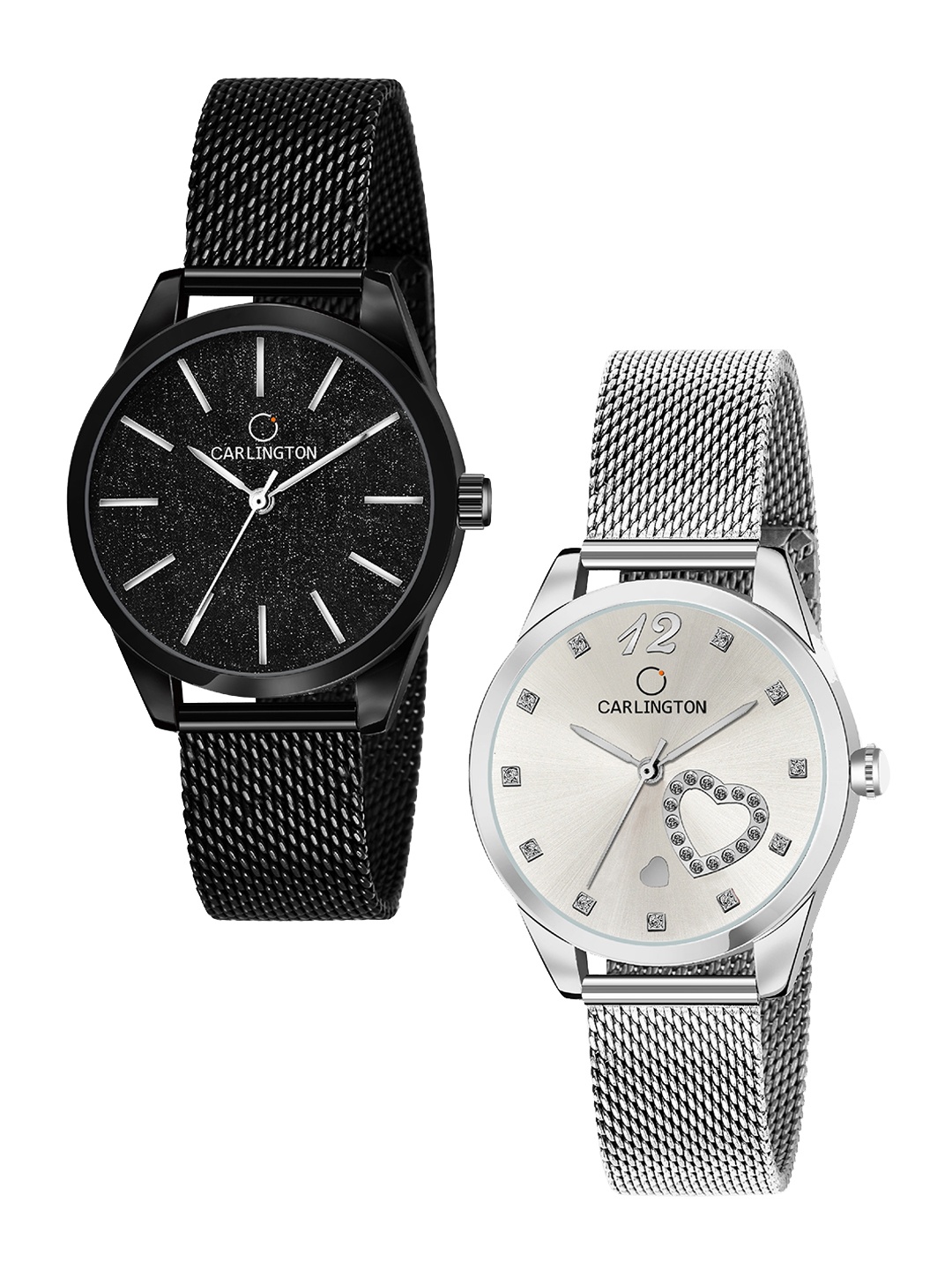 

CARLINGTON Women 2 Analogue Watches CT2001 Black-CT2006 Silver