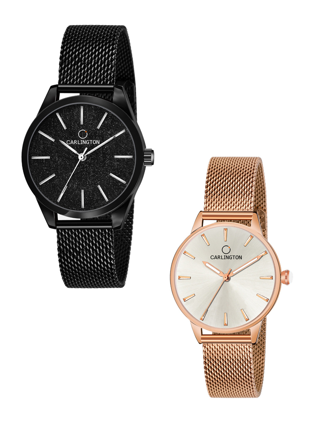 

CARLINGTON Women Set of 2 Bracelet Style Straps Analogue Watches CT2001 CT2007, Multi