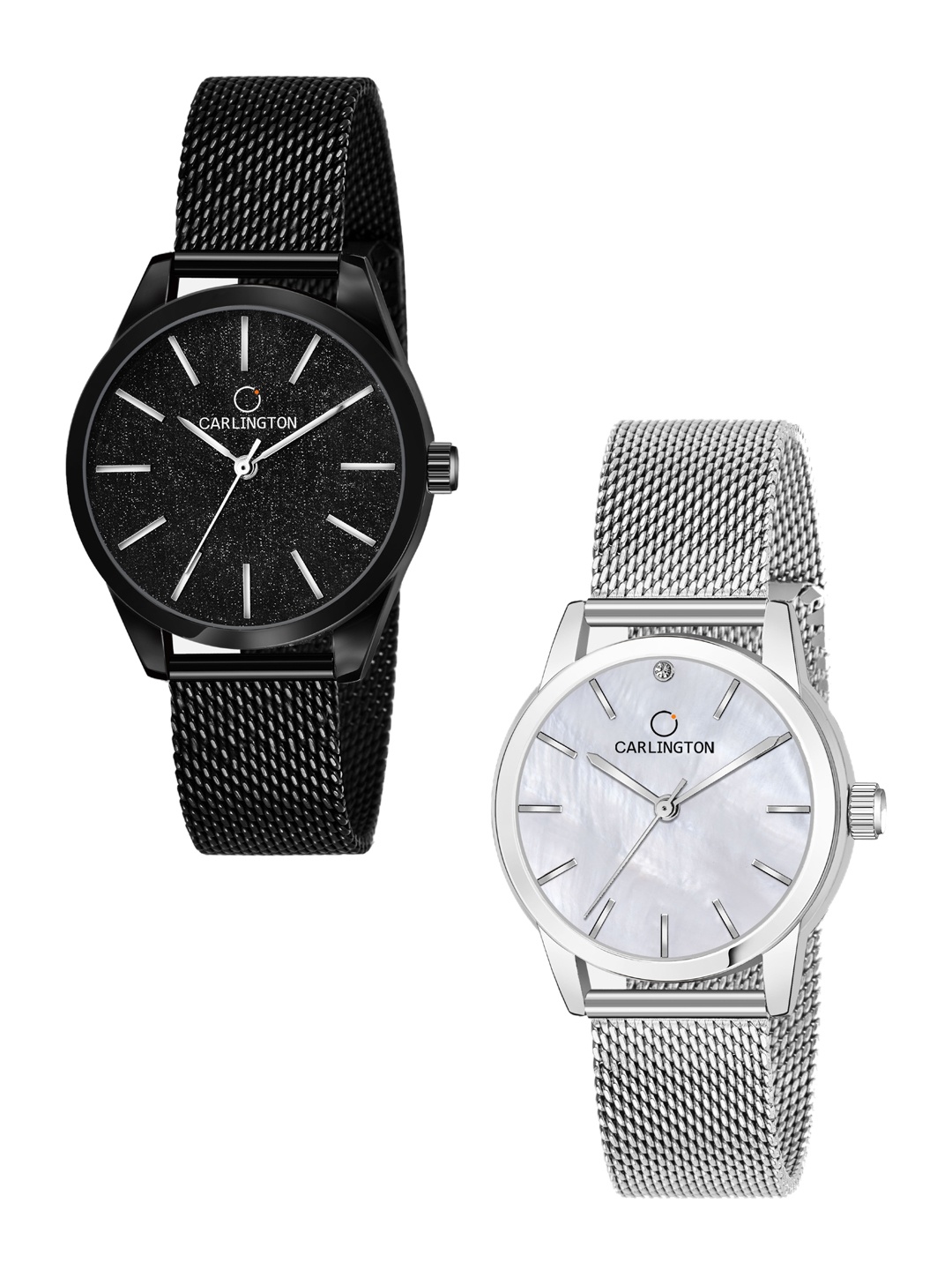 

CARLINGTON Set-2 Women Bracelet Style Straps Analogue Watch CT2001 Black-CT2010 Silver, Multi