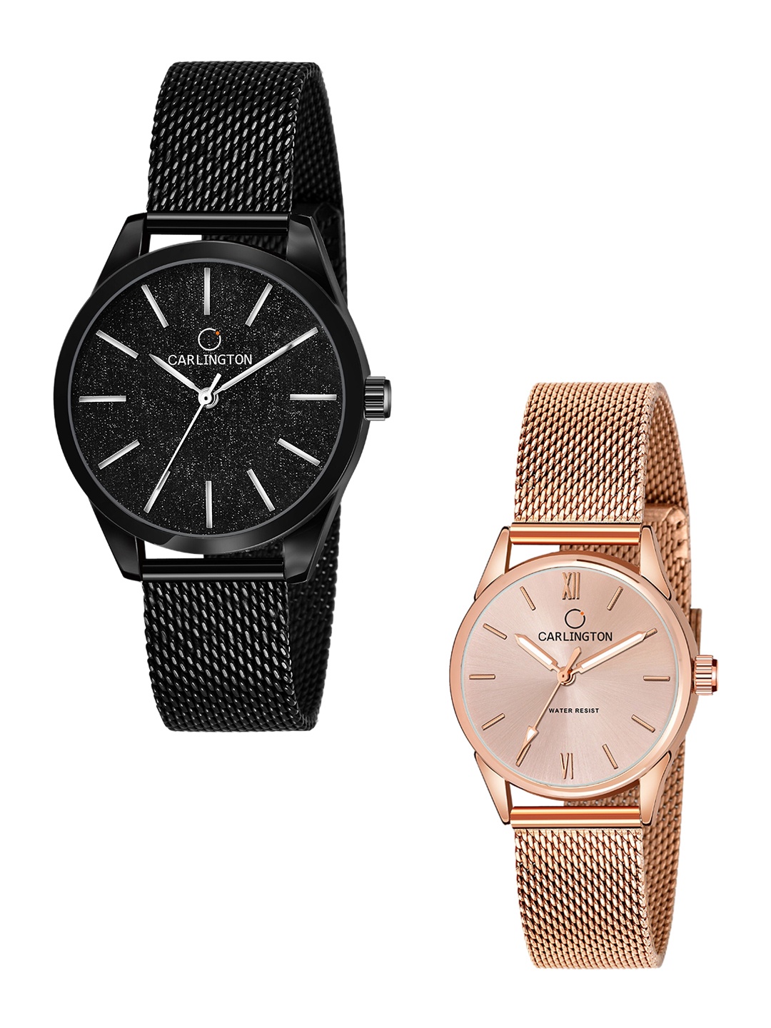 

CARLINGTON Women Set of 2 Analogue Watch - CT2001 Black-CT2008 RoseGold, Multi