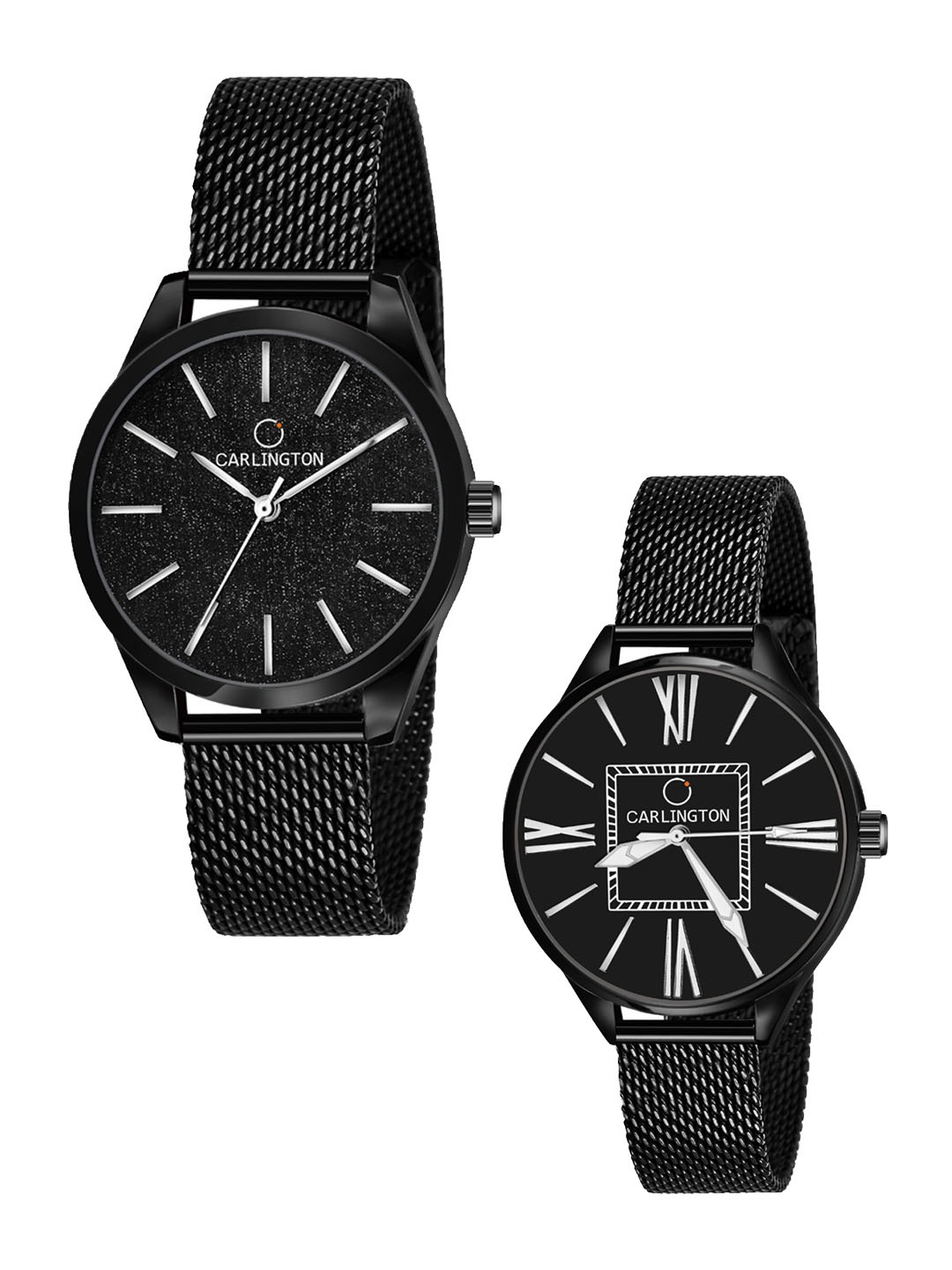 

CARLINGTON Women Pack of 2 Stainless Steel Straps Analogue Watch CT2001 Black-CT2015