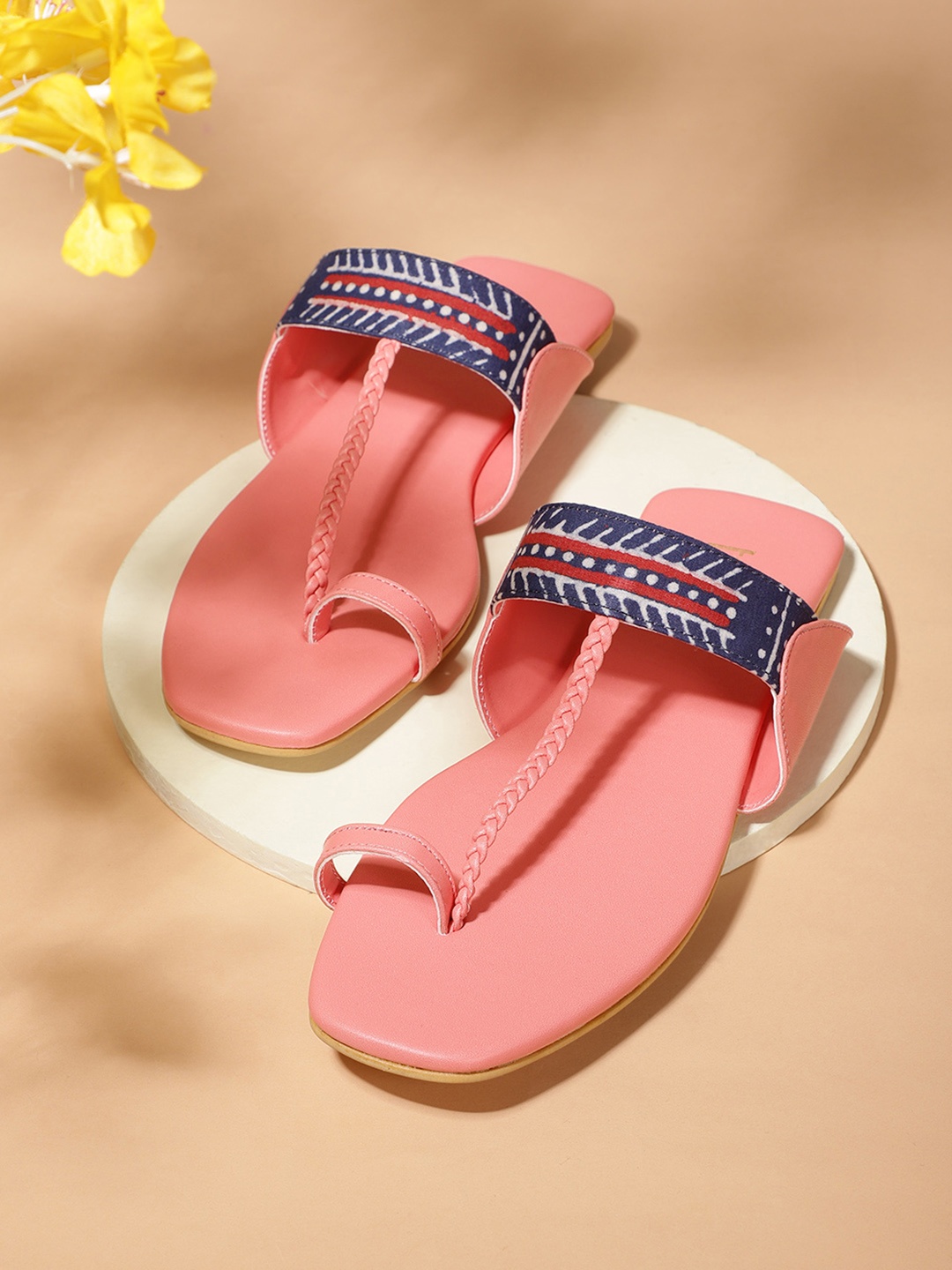 

Taavi Women Pink & Blue Printed Handcrafted One-Toe Flats