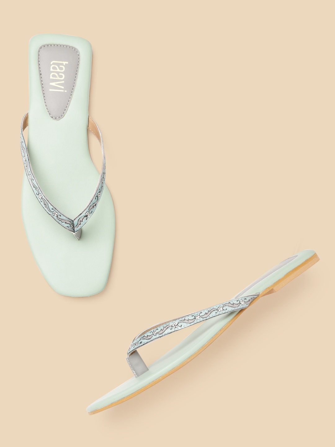 

Taavi Women Blue & Grey Printed Handcrafted Open-Toe Flats