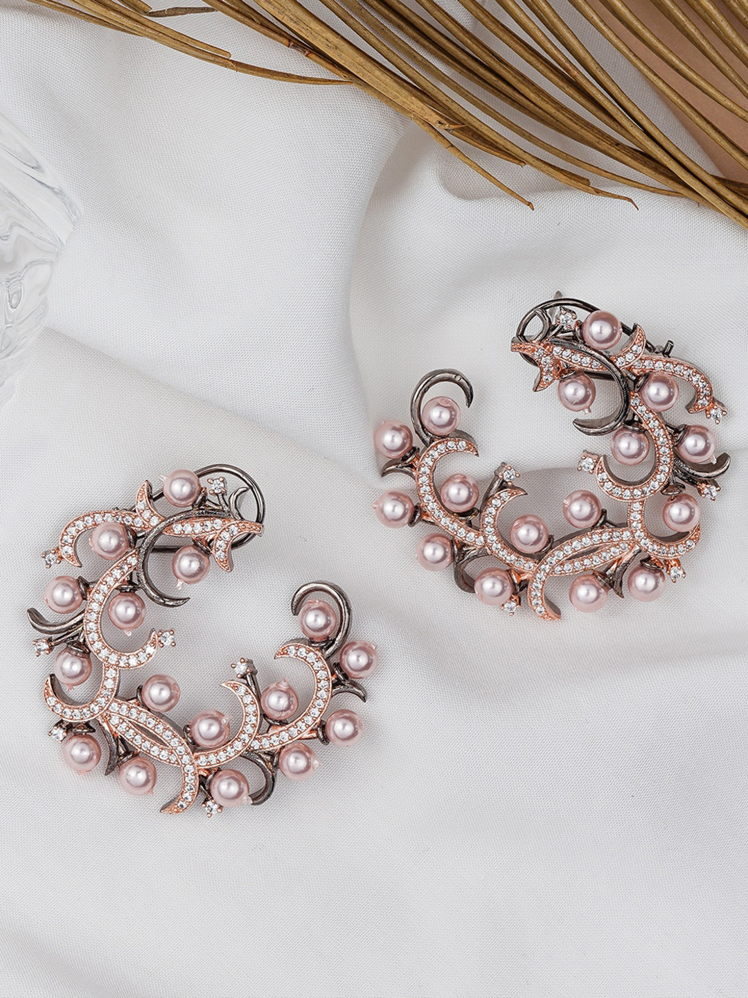 

Queen Be Pink Stones Studded Contemporary Half Hoop Earrings