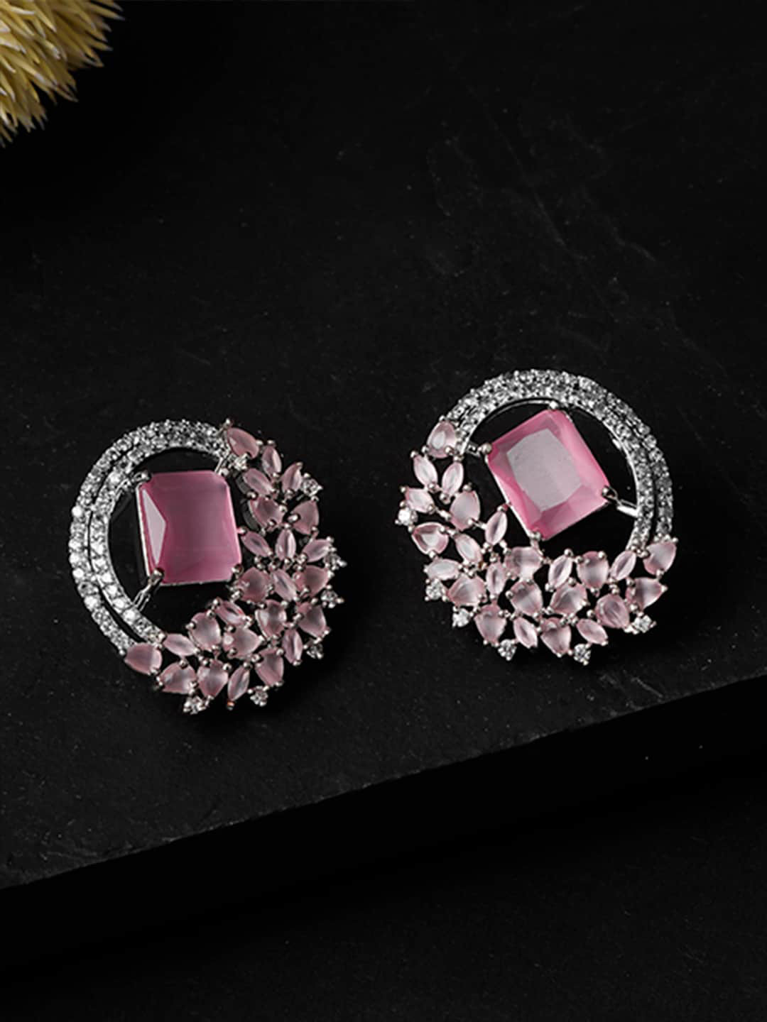 

Queen Be Silver & Pink Contemporary Studs Earrings