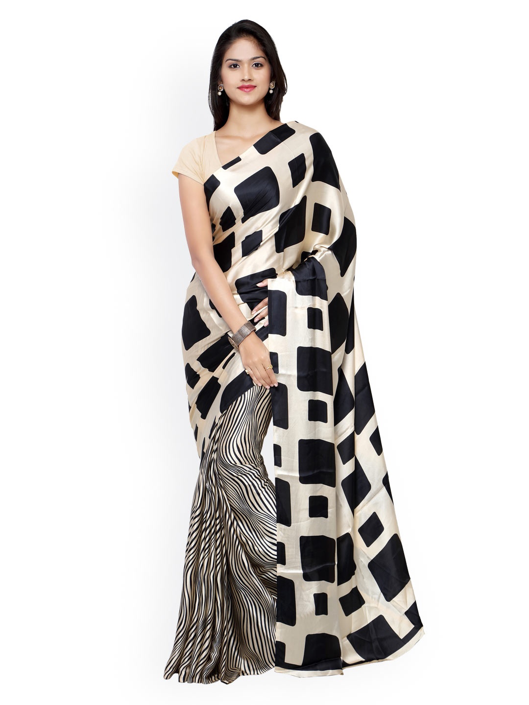 

Saree mall Black & Cream-Coloured Crepe Printed Saree