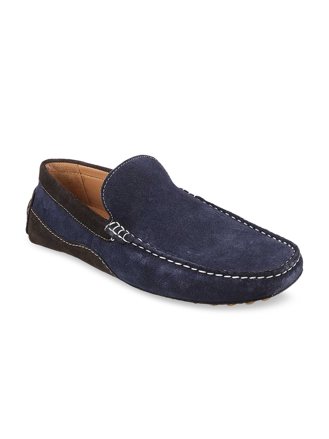 

Metro Men Navy Blue Solid Suede Driving Shoes