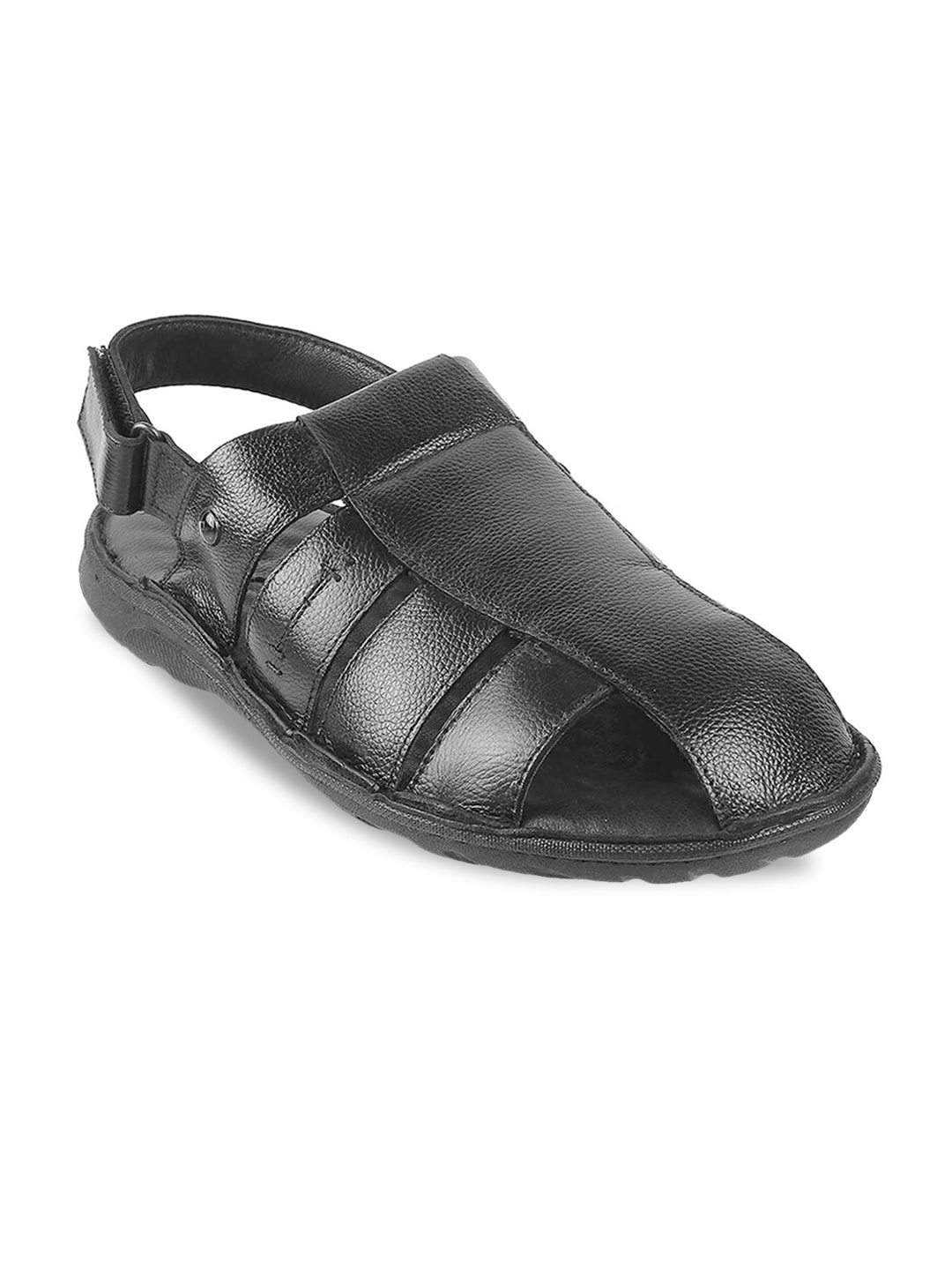 

Metro Men Black Leather Shoe-Style Sandals