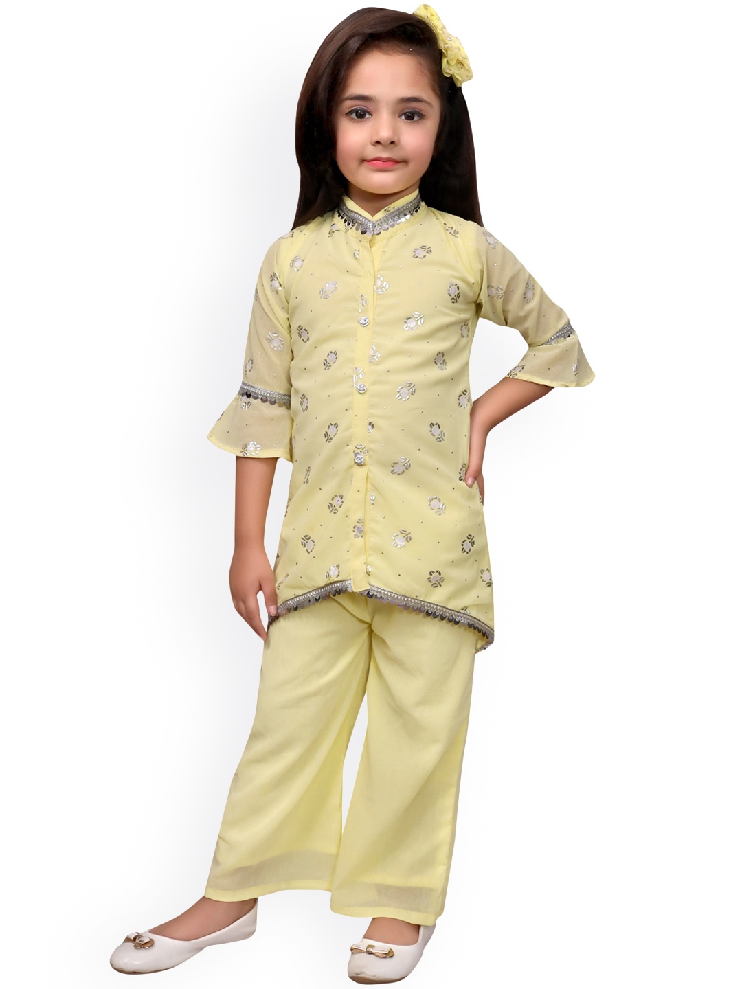 

SKY HEIGHTS Girls Yellow Ethnic Motifs Printed Kurti with Palazzos