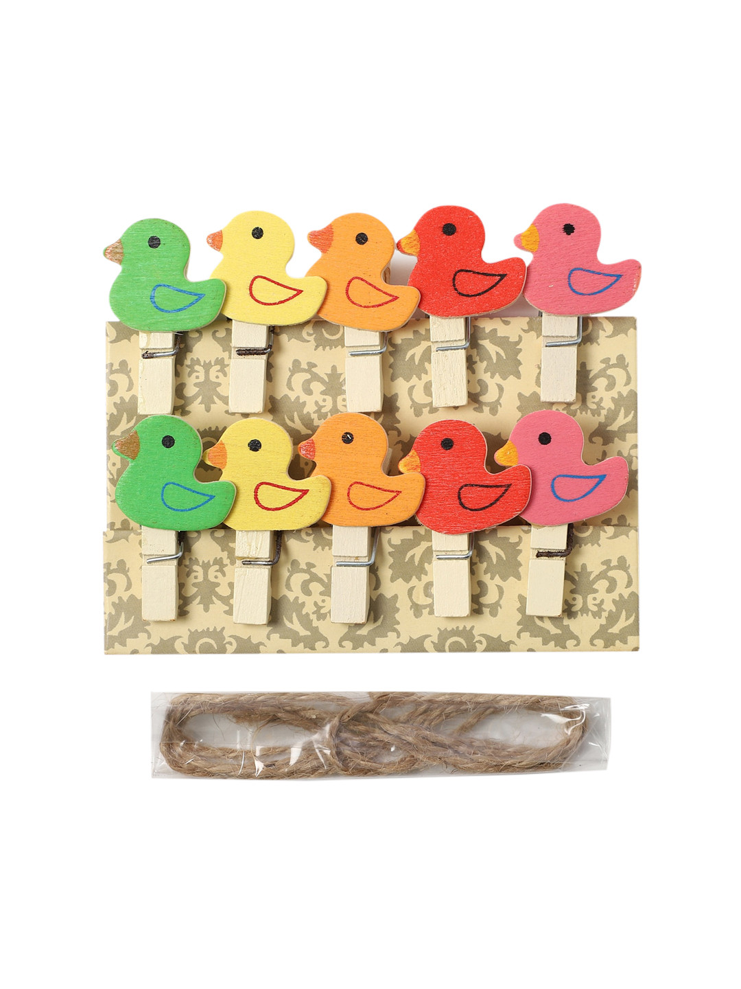

FOREVER 21 Multicoloured Set of 10 Duck Wooden Photo Clip, Multi