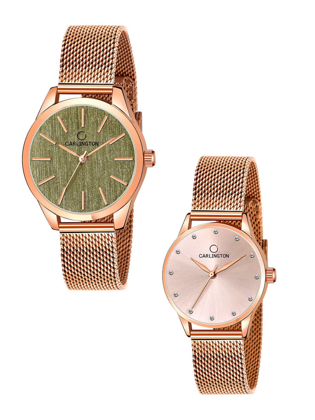 

CARLINGTON Women Set of 2 Bracelet Style Straps Analogue Watches CT2001 CT2009, Multi