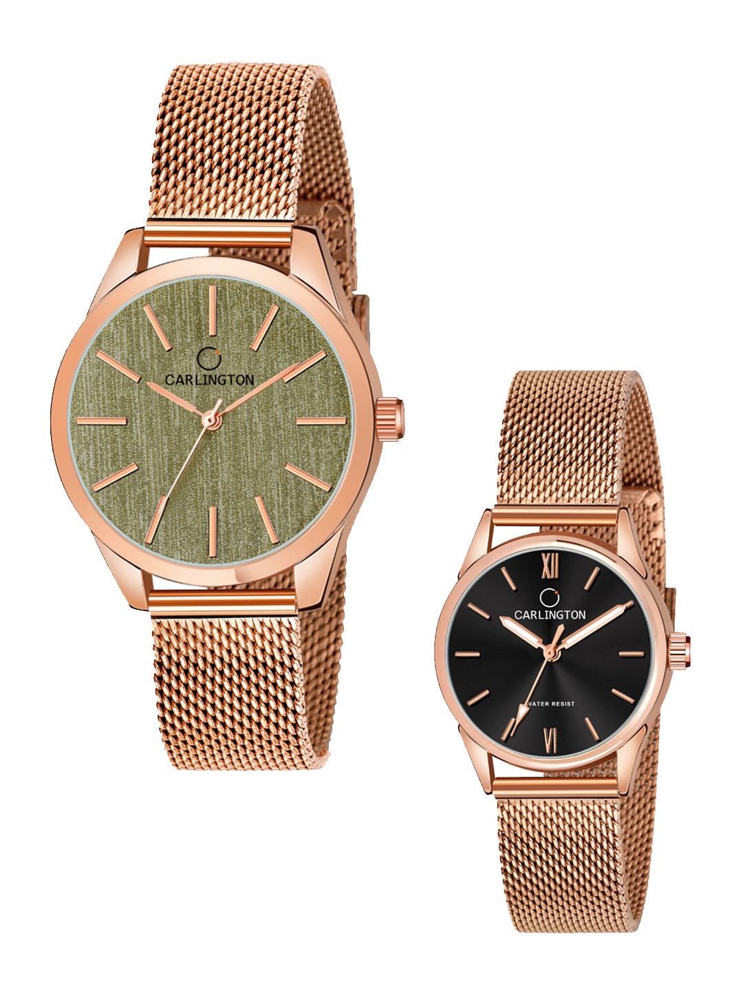 

CARLINGTON Women Set of 2 Analogue Watch - CT2001 RoseGreen-CT2008 RoseBlack, Multi