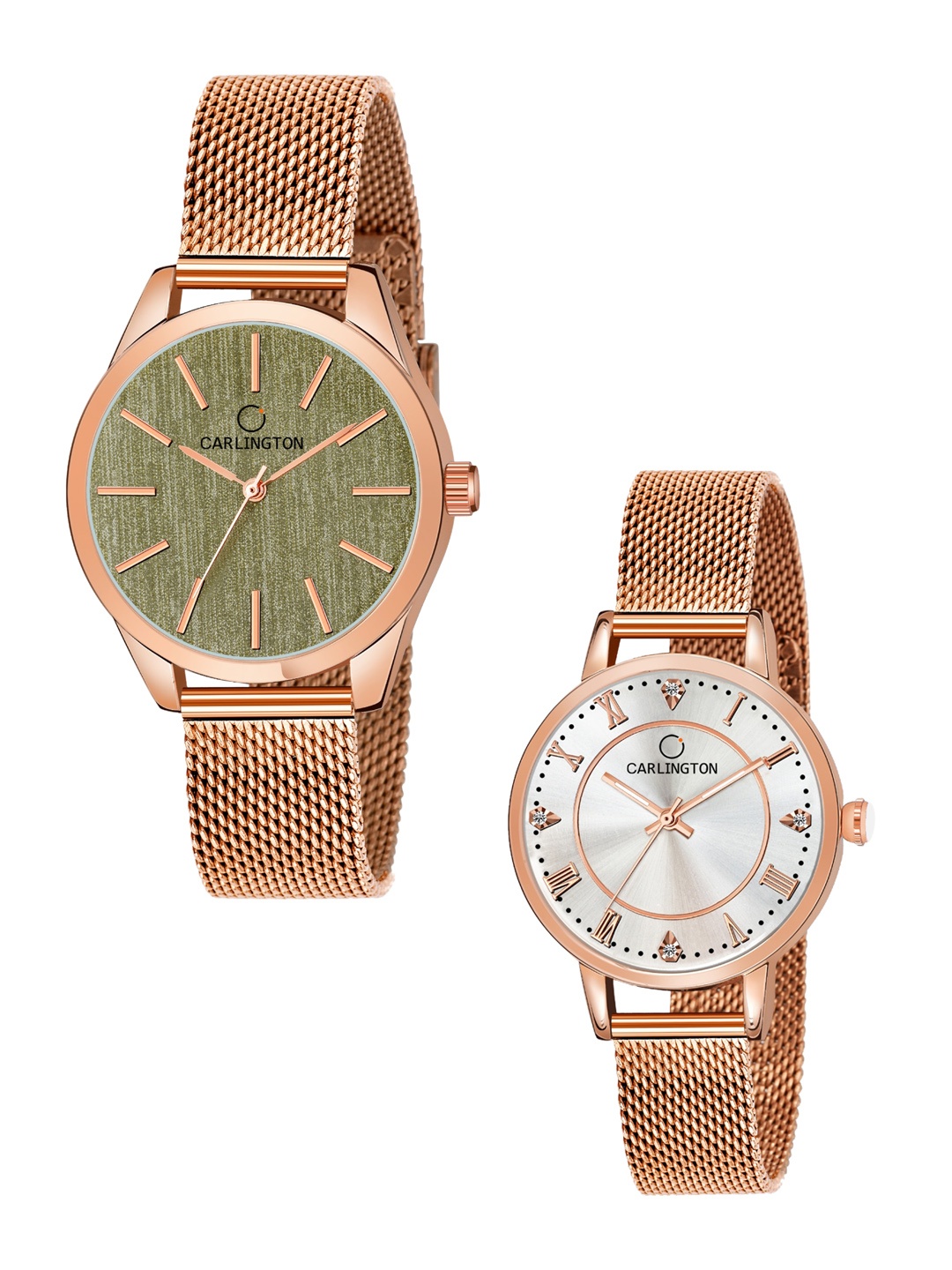 

CARLINGTON Women Pack Of 2 Bracelet Style Straps Analogue Watch, Multi