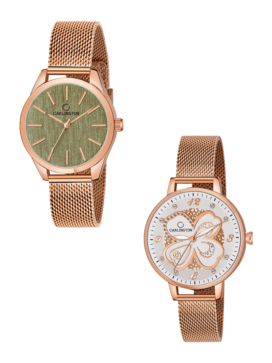 

CARLINGTON Set-2 Women Analogue Watch CT2001 RoseGreen-CT2019 RoseWhite, Multi