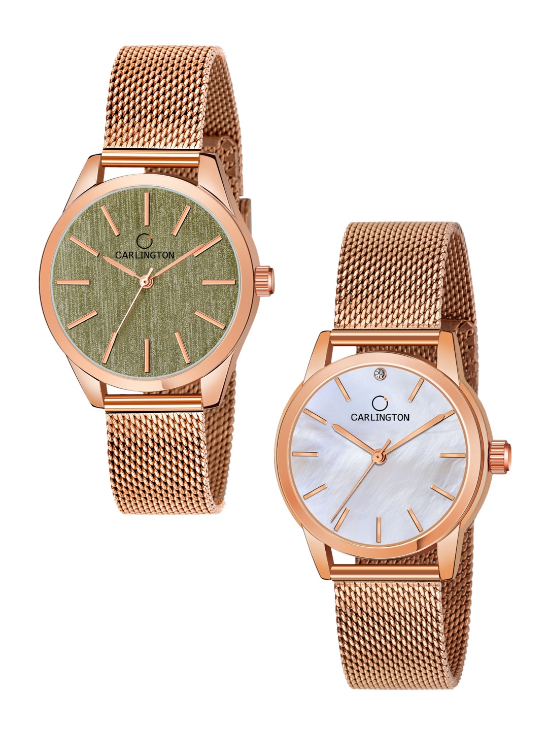 

CARLINGTON Women 2 Analogue Watches CT2001 RoseGreen-CT2010 RoseWhite, Rose gold