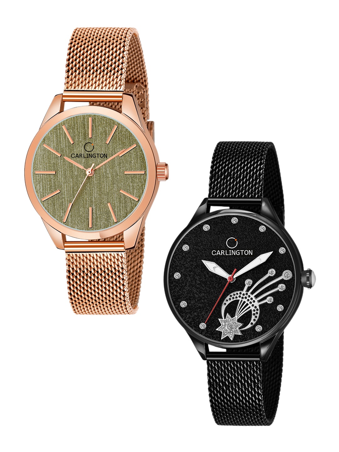 

CARLINGTON Women Set of 2 Bracelet Style Straps Analogue Watches CT2001 CT2020, Multi