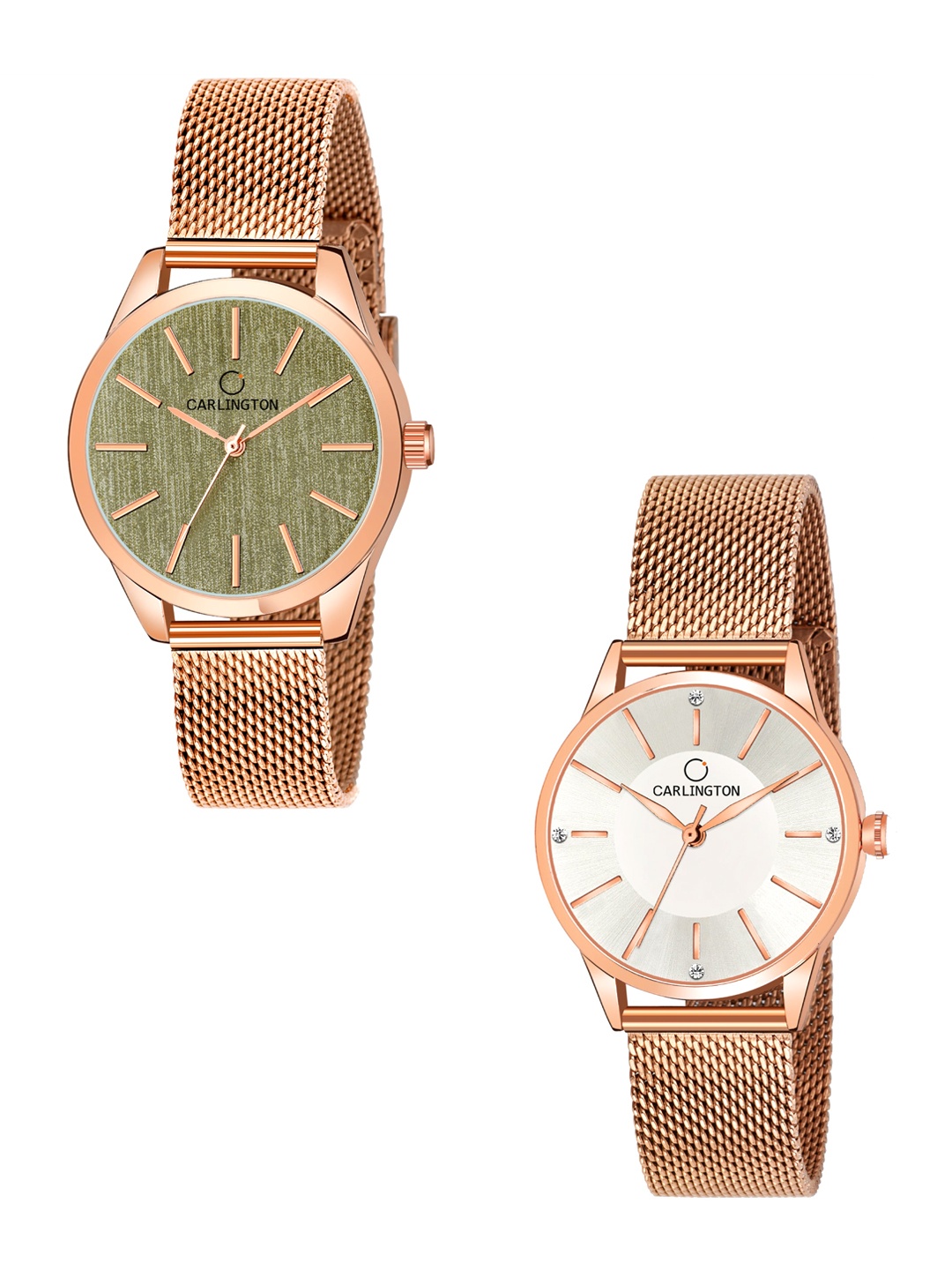

CARLINGTON Women Set Of 2 Stainless Steel Bracelet Style Straps Analogue Watches, Multi