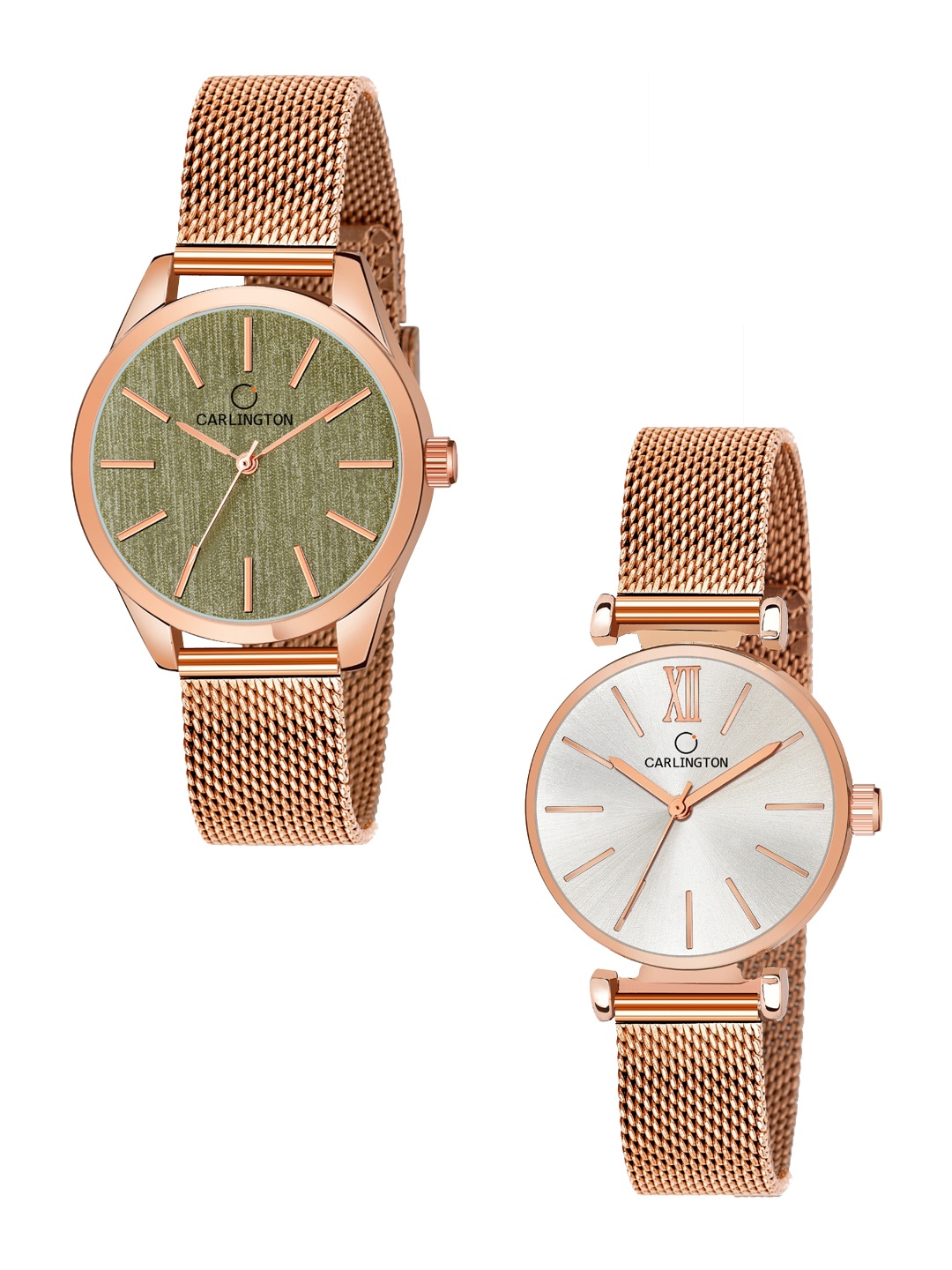 

CARLINGTON Unisex Pack Of 2 Multicoloured Analogue Watch-CT2001 RoseGreen-CT2016 RoseWhite, Multi