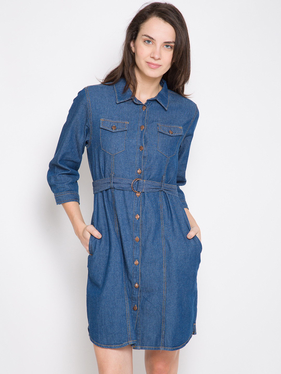

Tokyo Talkies Women Blue Solid Shirt Dress