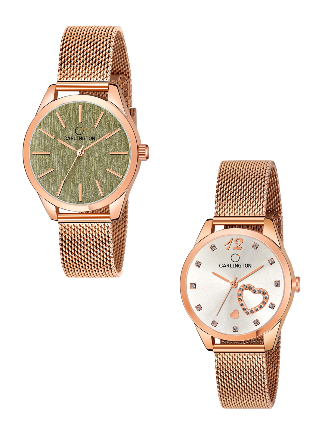 

CARLINGTON Set of 2 Women Analogue Watch - CT2001 RoseGreen-CT2006 RoseWhite, Multi