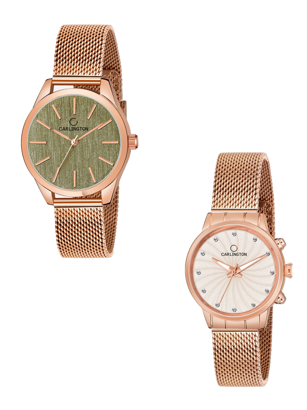 

CARLINGTON Women Set of 2 Analogue Watch - CT2001 RoseGreen-CT2017 RoseWhite, Multi