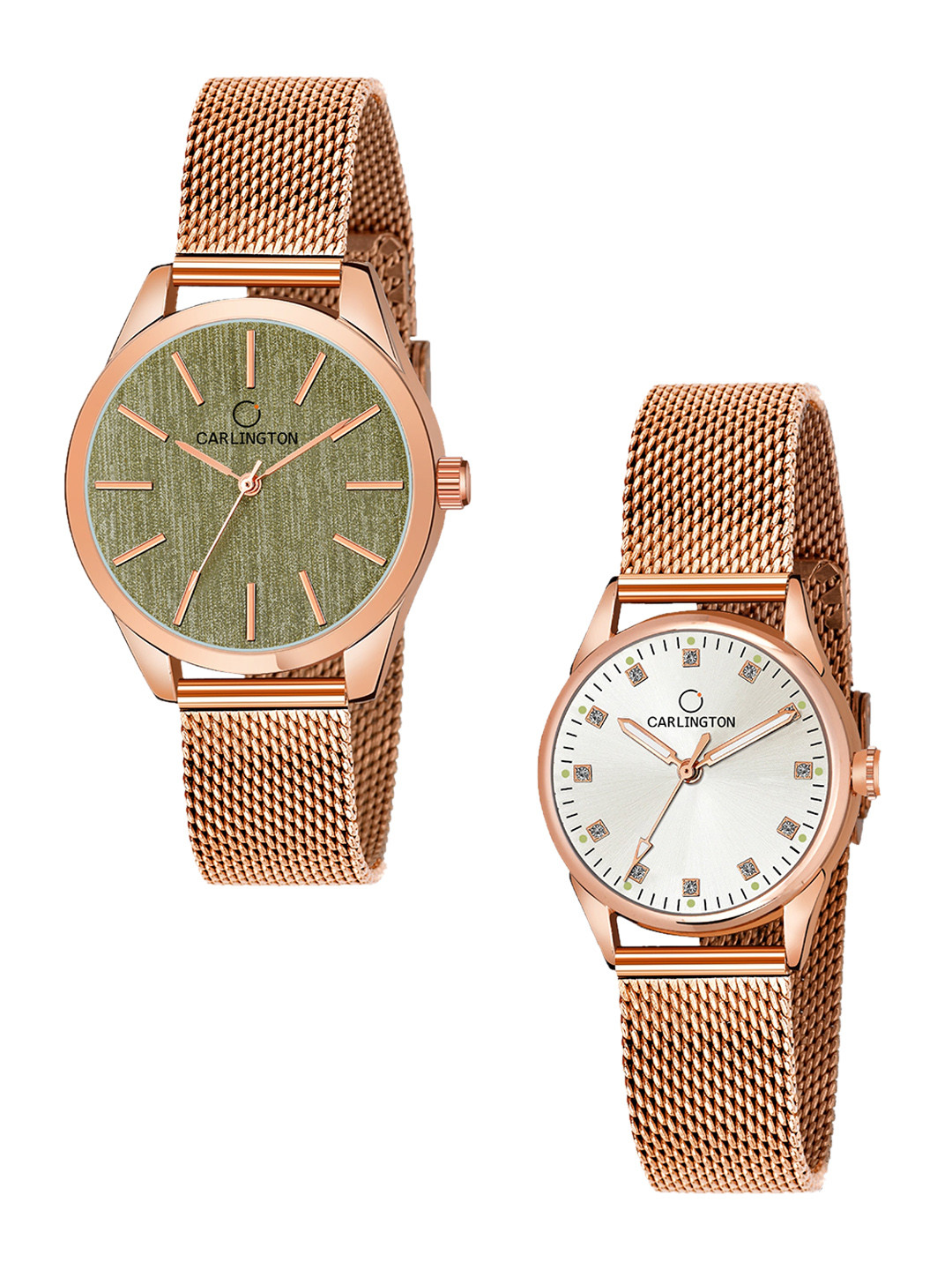 

CARLINGTON Women Set of 2 Stainless Steel Bracelet Style Straps Analogue Watches, Multi
