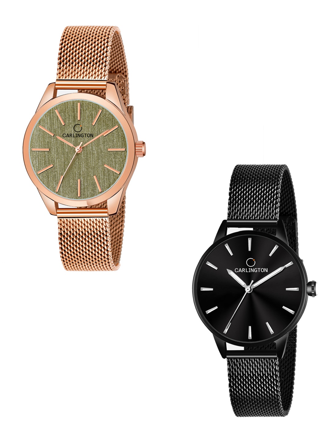 

CARLINGTON Women Set of 2 Rose-Gold Toned & Black Analogue Watches CT2001 CT2007