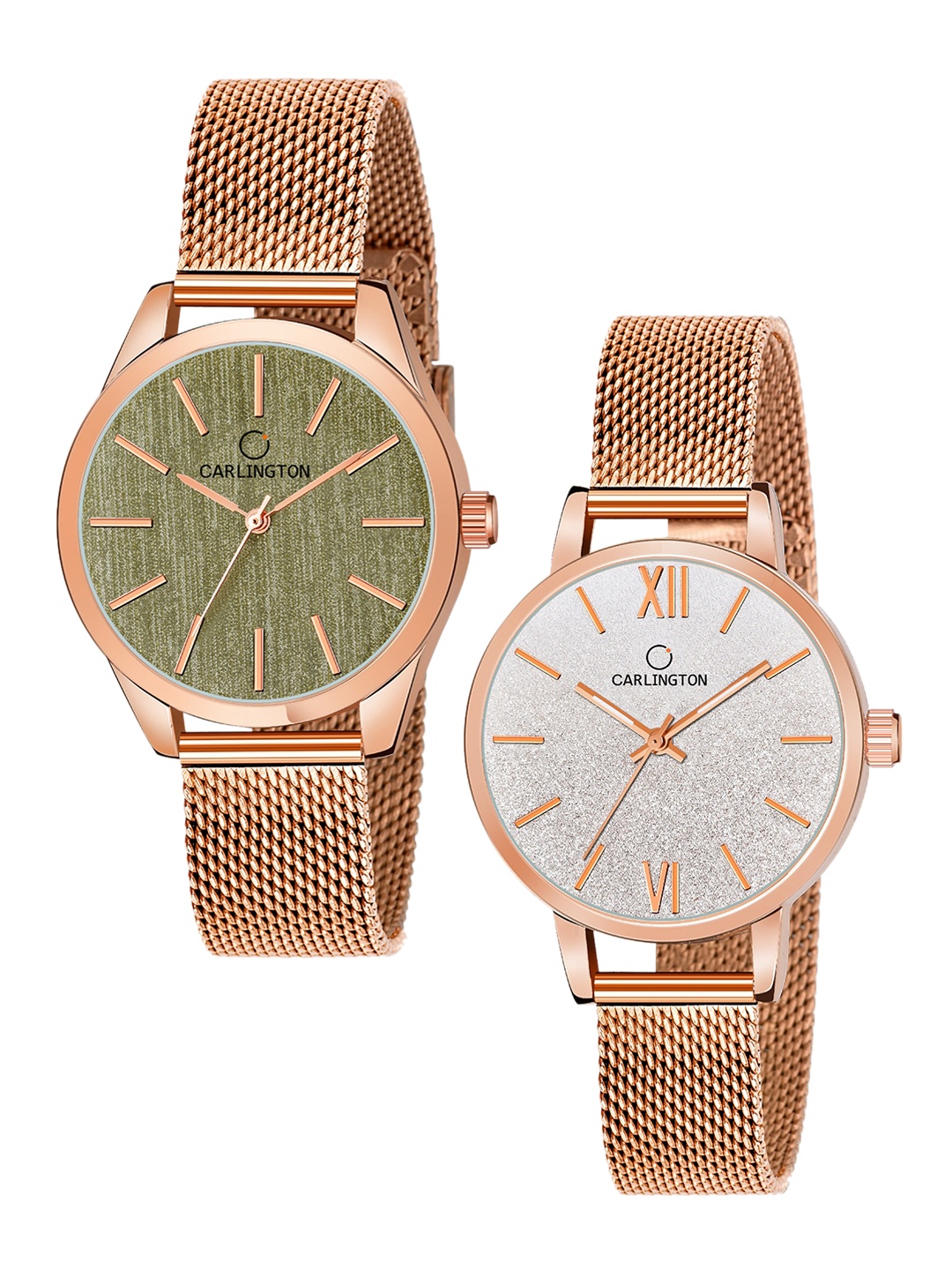 

CARLINGTON Women Pack Of 2 Bracelet Style Straps Analogue Watch, Multi