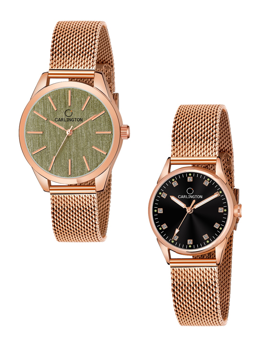 

CARLINGTON Women Set Of 2 Stainless Steel Bracelet Style Straps Analogue Watches, Multi