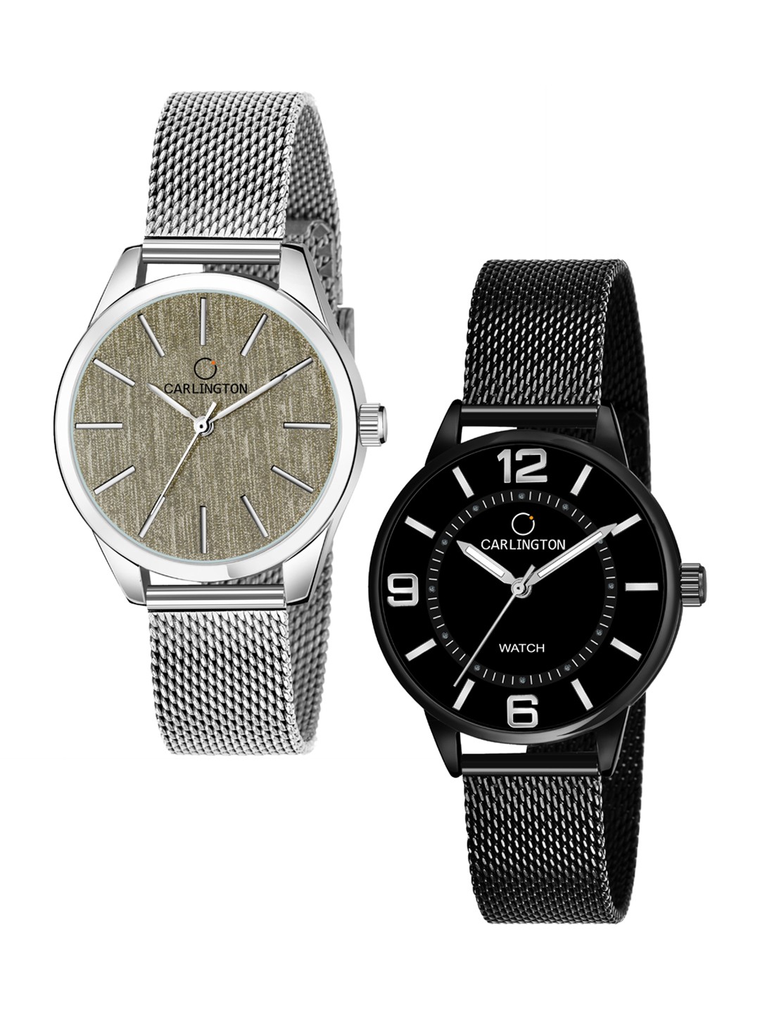 

CARLINGTON Unisex Pack Of 2 Multicoloured Analogue Watch-CT2001 Silver-CT2002 Black, Multi