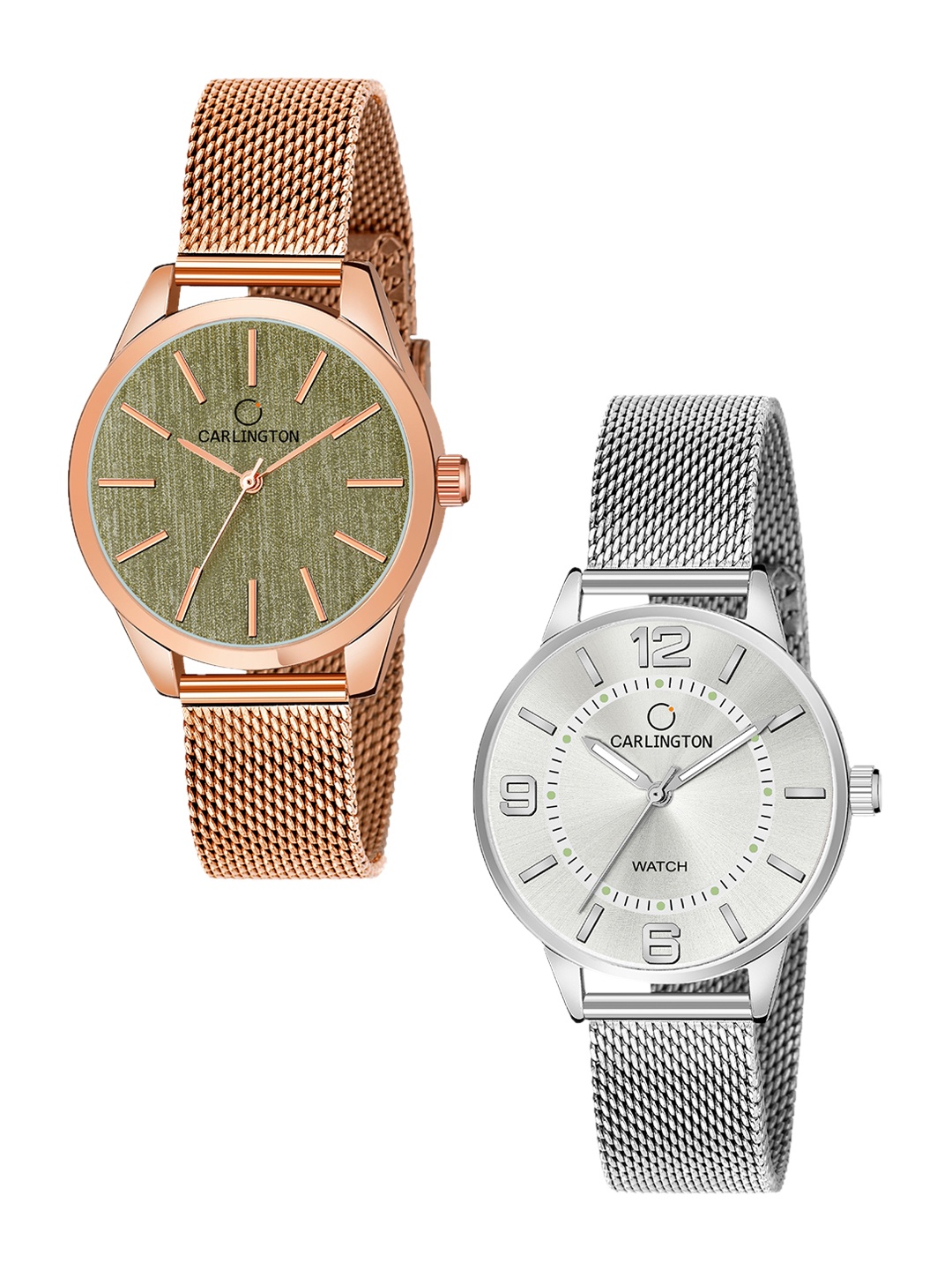 

CARLINGTON Women Set of 2 Analogue Watch - CT2001 RoseGreen-CT2002 Silver, Multi