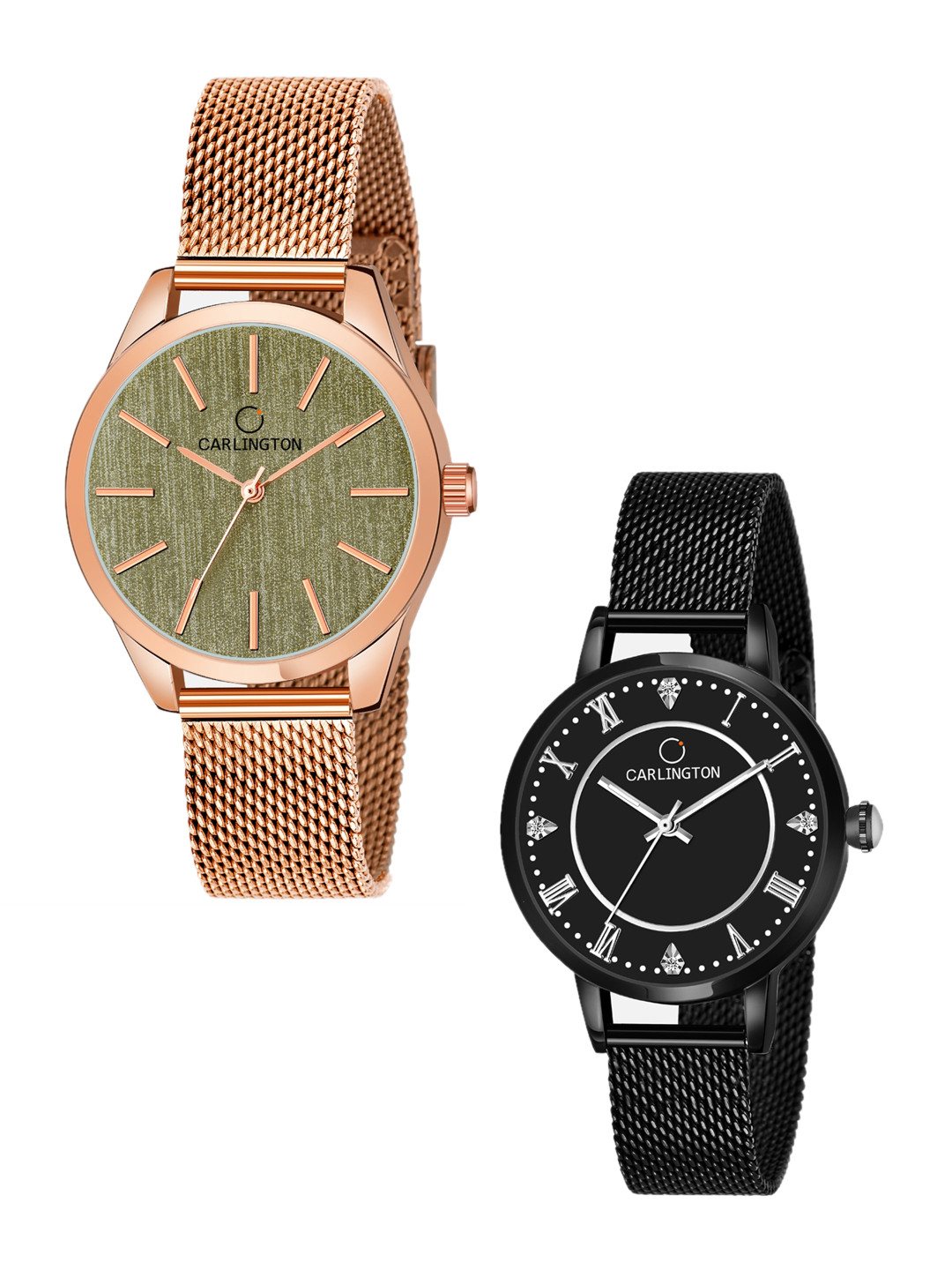 

CARLINGTON Women Set of 2 Stainless Steel Bracelet Style Straps Analogue Watches, Multi