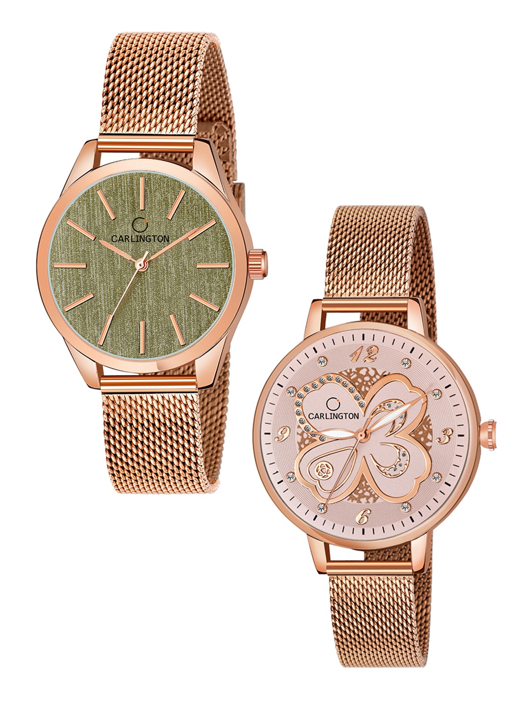 

CARLINGTON Set-2 Women Analogue Watch CT2001 RoseGreen-CT2019 RoseGold, Multi