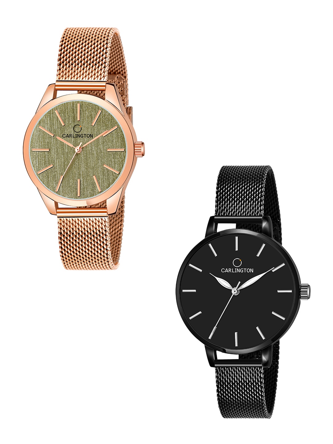 

CARLINGTON Unisex Pack Of 2 Multicoloured Analogue Watch-CT2001 RoseGreen-CT2014 Black, Multi