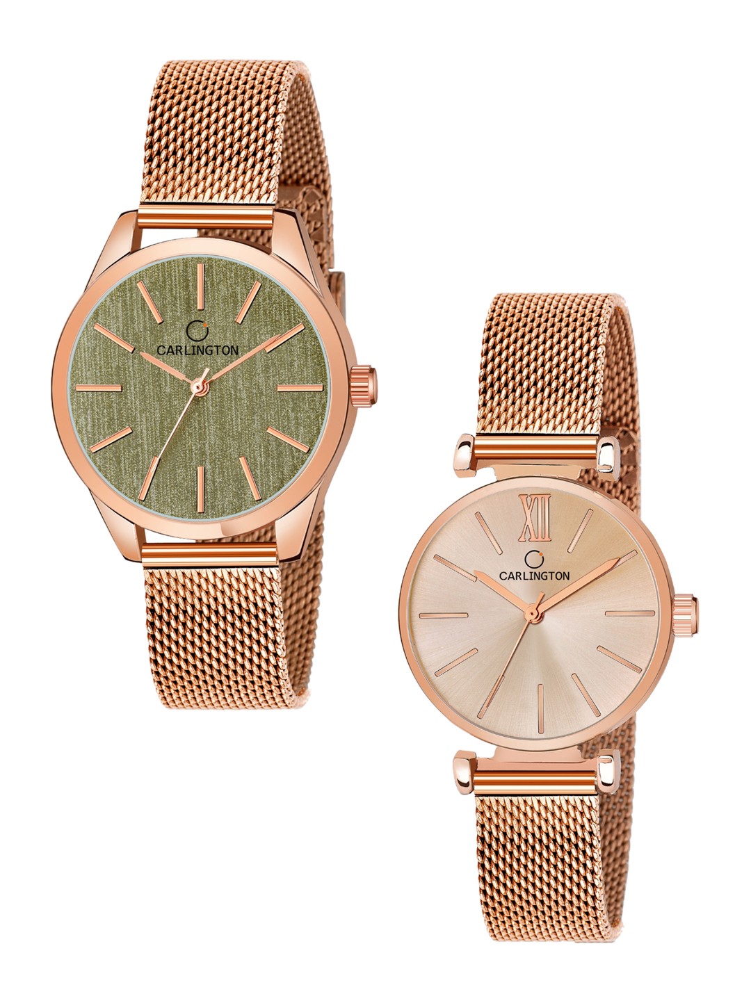 

CARLINGTON Set of 2 Women Analogue Watch - CT2001 RoseGreen-CT2016 RoseGold, Multi