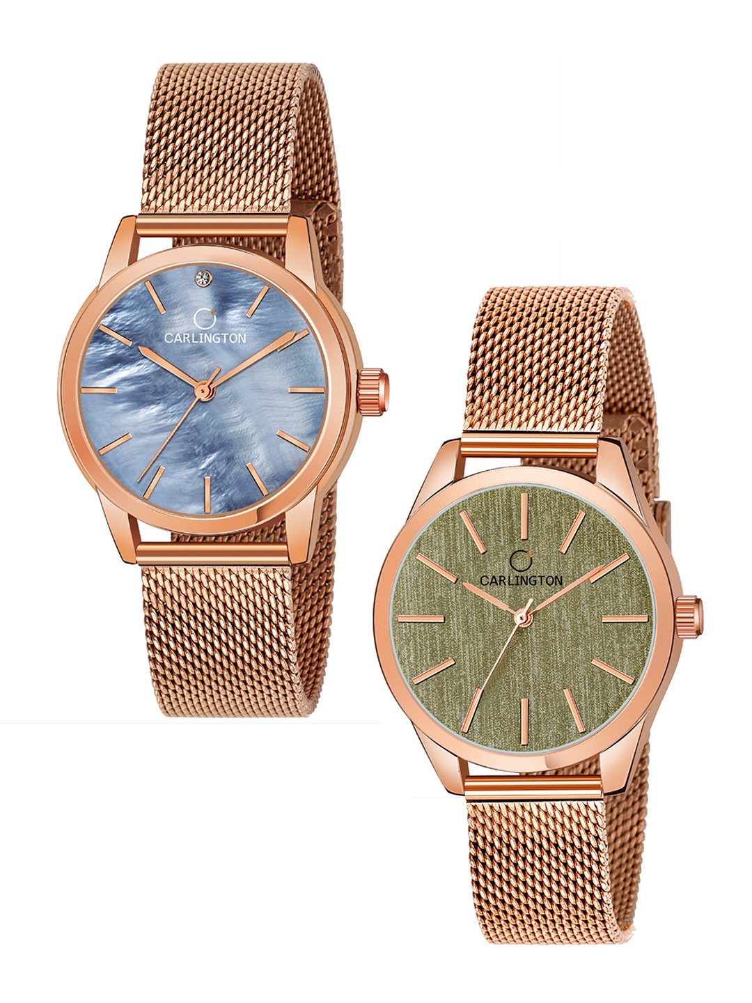 

CARLINGTON Women Set of 2 Analogue Watch - CT2001 RoseGreen-CT2010 RoseBlue, Multi