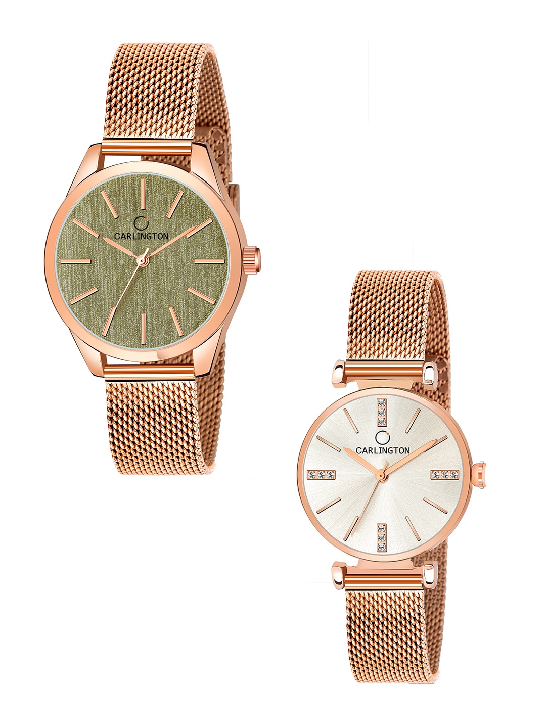 

CARLINGTON Women Set of 2 Rose-Gold Toned Analogue Watches CT2001 CT2011