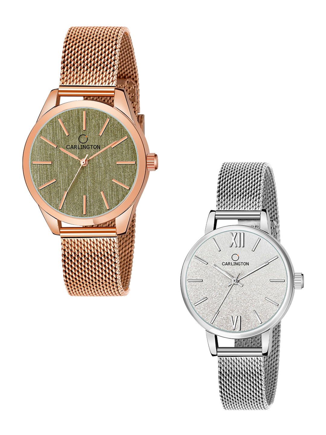 

CARLINGTON Women Set of 2 Silver & Rose Gold Dia Stainless Steel Analogue Watch