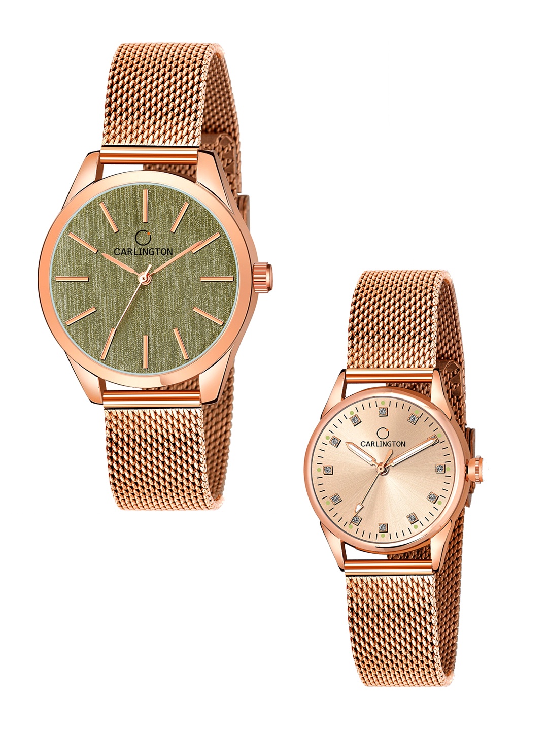 

CARLINGTON Women 2 Analogue Watches CT2001 RoseGreen-CT2003 RoseGold, Rose gold