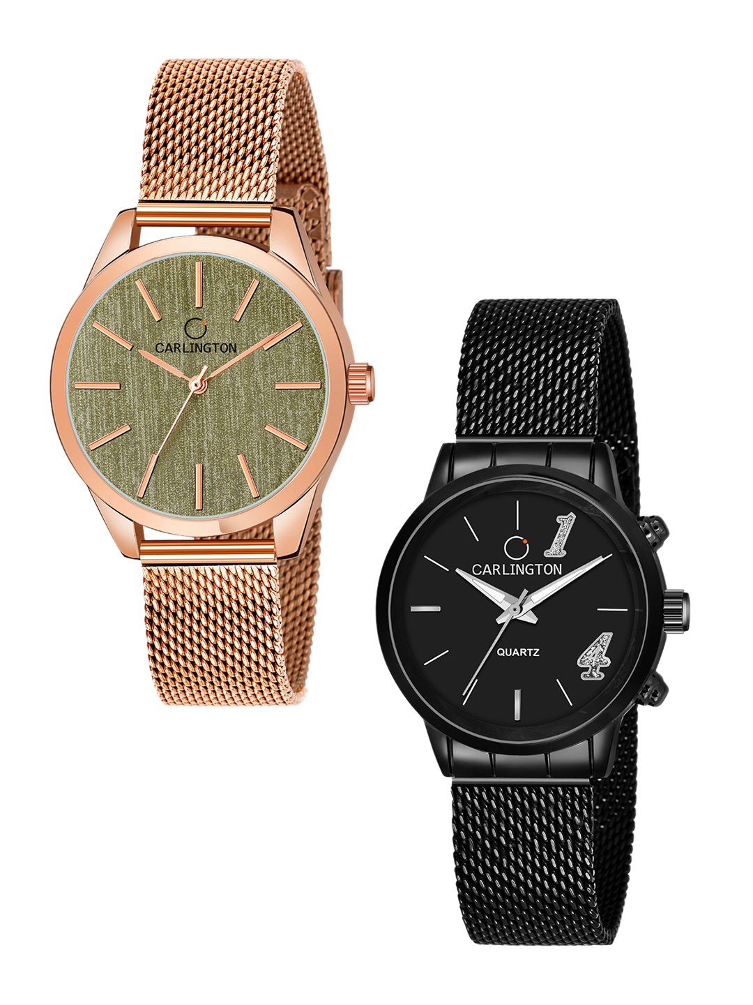 

CARLINGTON Set-2 Women Bracelet Style Straps Analogue Watch CT2001 RoseGreen-CT2012 Black, Multi