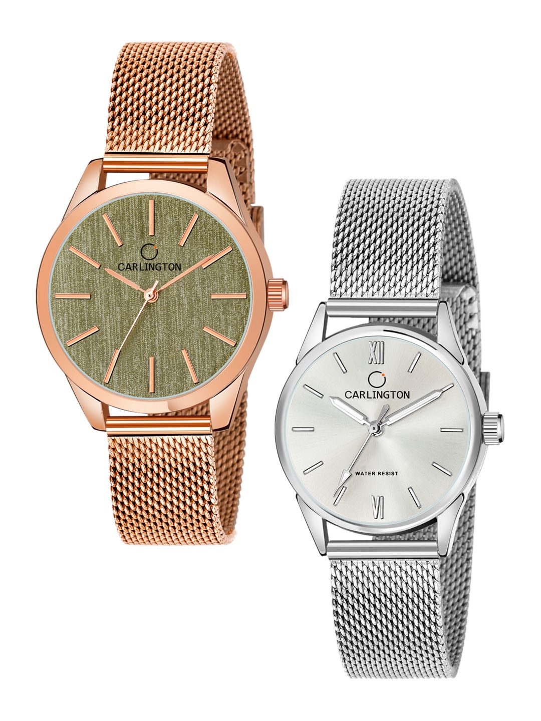 

CARLINGTON Women Set Of 2 Green & Silver-Toned Analogue Watch CT2001 CT2017