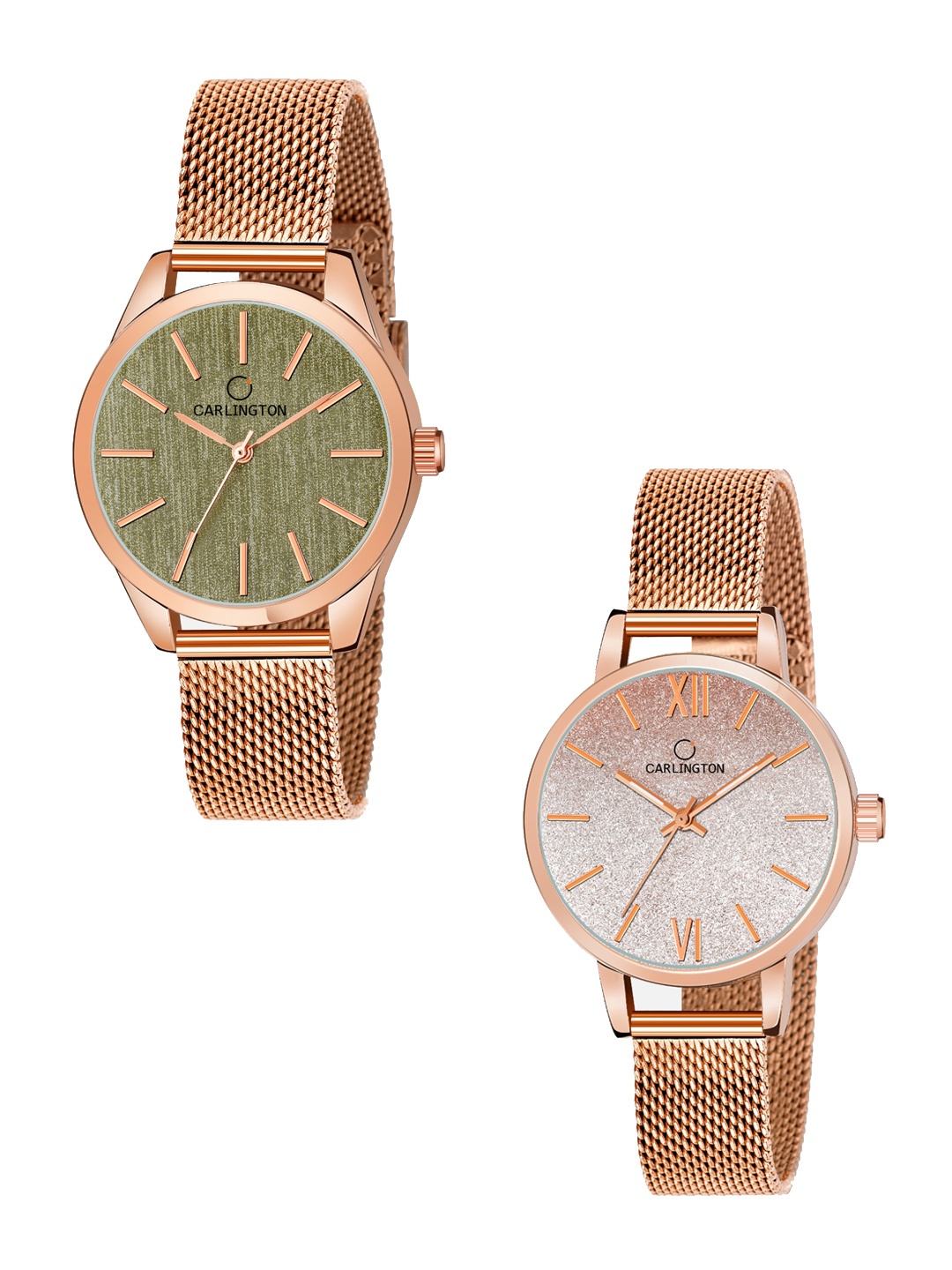

CARLINGTON Women Set of 2 Bracelet Style Straps Analogue Watches CT2001 CT2018, Multi